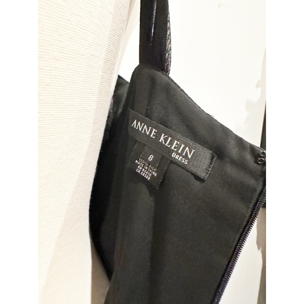 Anne Klein Black Y2K Pleated Keyhole Silk Dress Size 8 Whimsy Goth - Picture 8 of 9